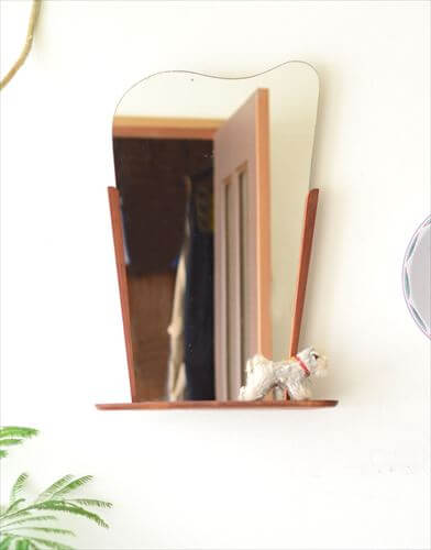 デンマーク製 1960年代 チーク ウォールミラー 53x31cm 棚付き