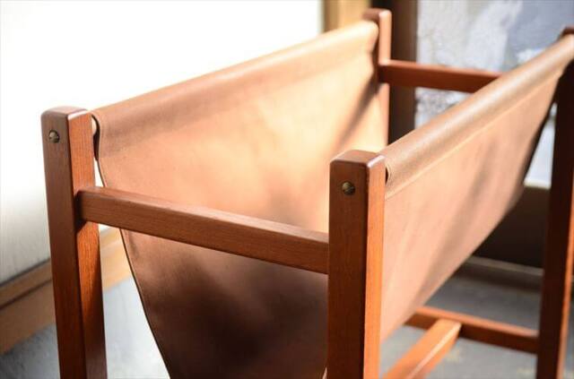 デンマークから チークxキャンバス マガジンラック 北欧家具