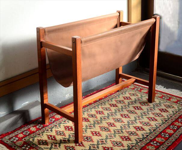 デンマークから チークxキャンバス マガジンラック 北欧家具