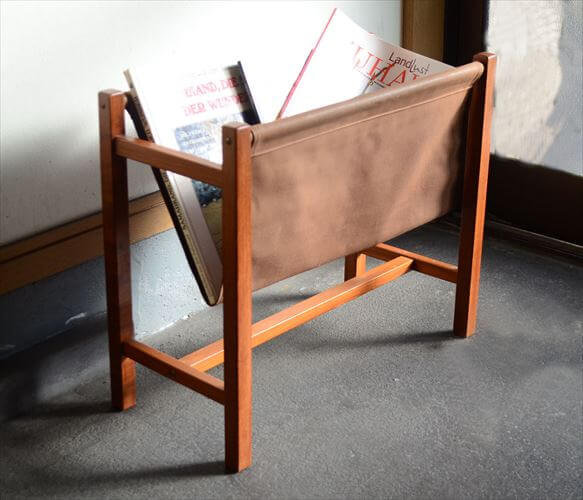 デンマークから チークxキャンバス マガジンラック 北欧家具