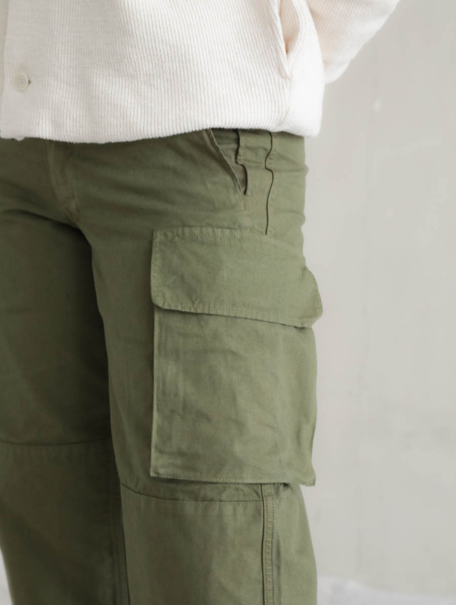 OUTIL ウティ｜pantalon blesle（olive）フレンチワーク綿麻カーゴパンツ
