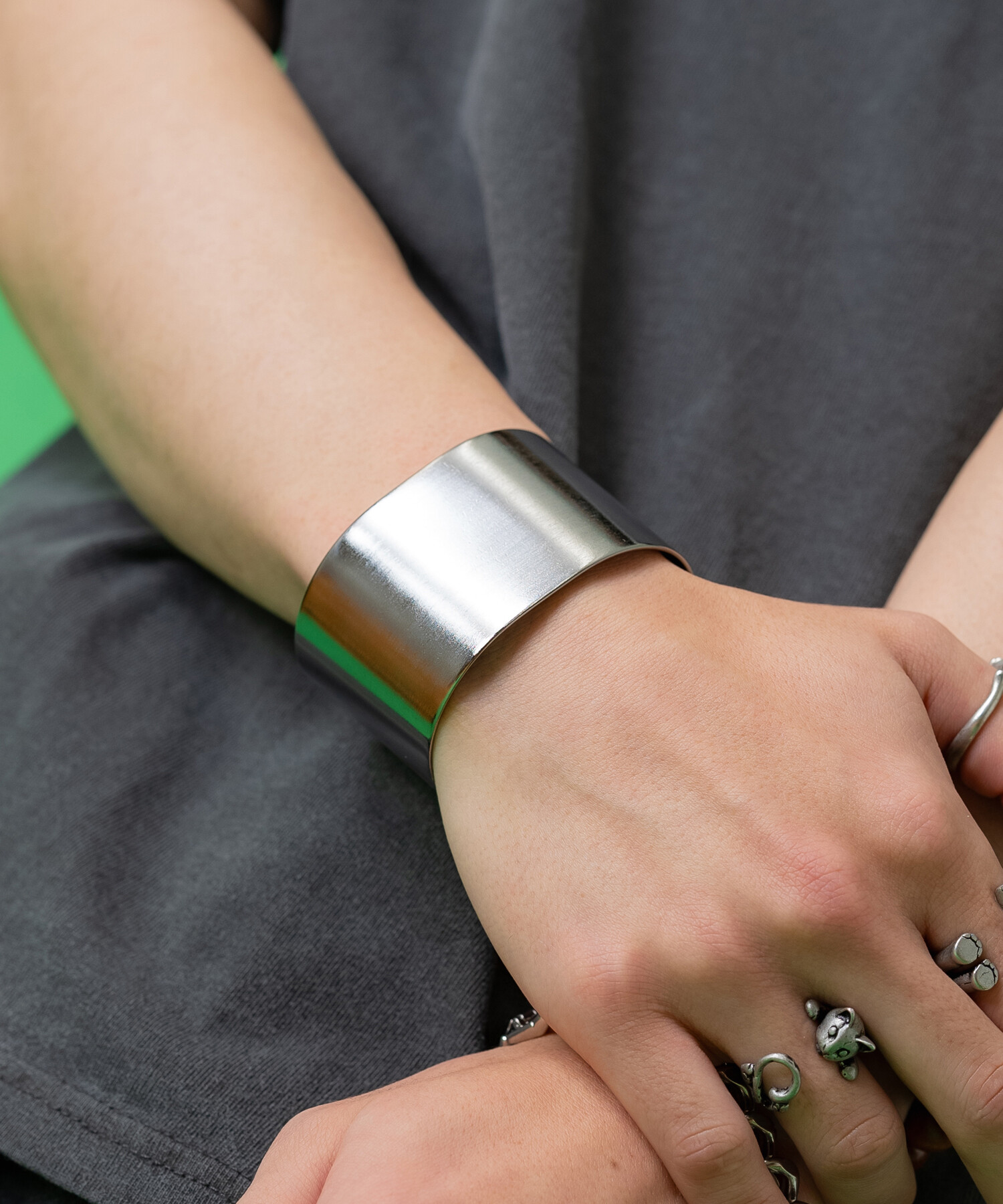 ワイドメタルプレートバングル / 太め ブレスレット メンズ レディース