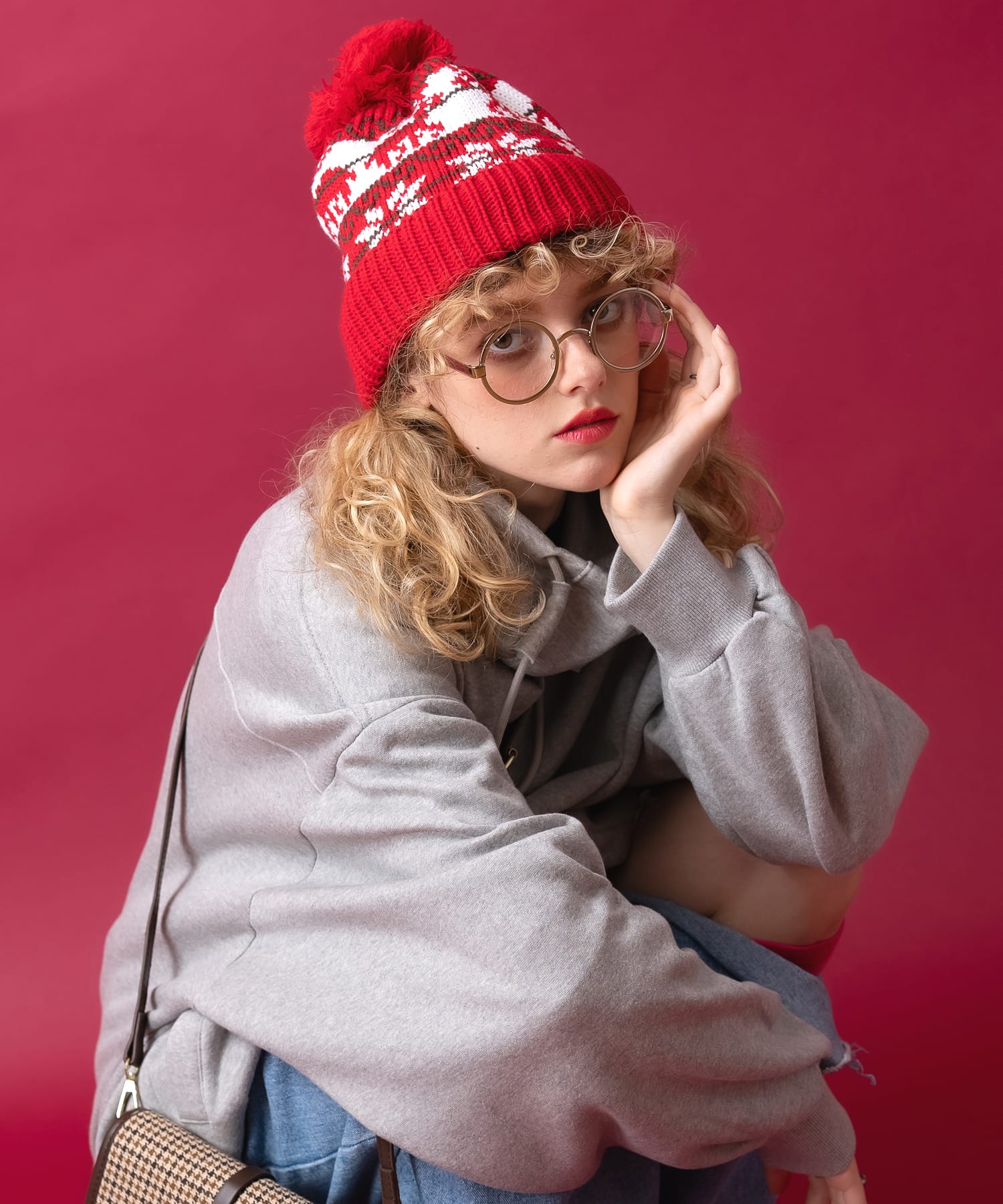 ノルディック柄ボンボンニット帽 / ニットキャップ メンズ レディース