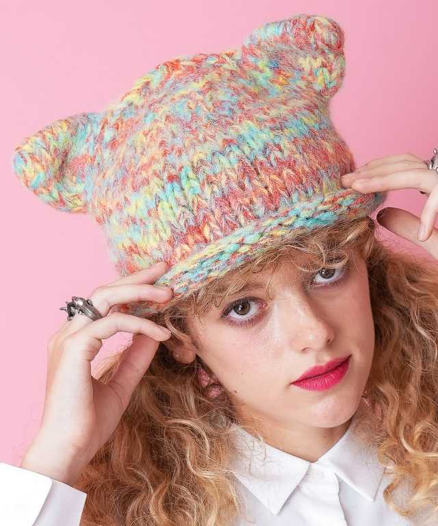 ネコ耳マーブルスラブファーニット帽 / レディース メンズ ユニ