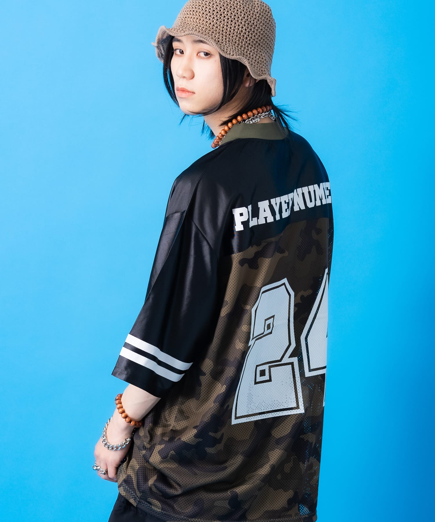 ナンバリング迷彩柄メッシュツートーン切替フットボールシャツ / 半袖