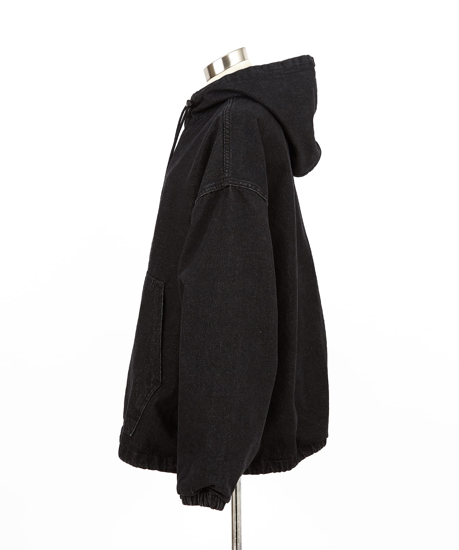 ブラックデニムオーバーサイズジップアップフーディーブルゾン / ZIP