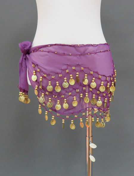 気分も上がる！ゴールドコイン付き紫ヒップスカーフ【ベリーダンス衣装