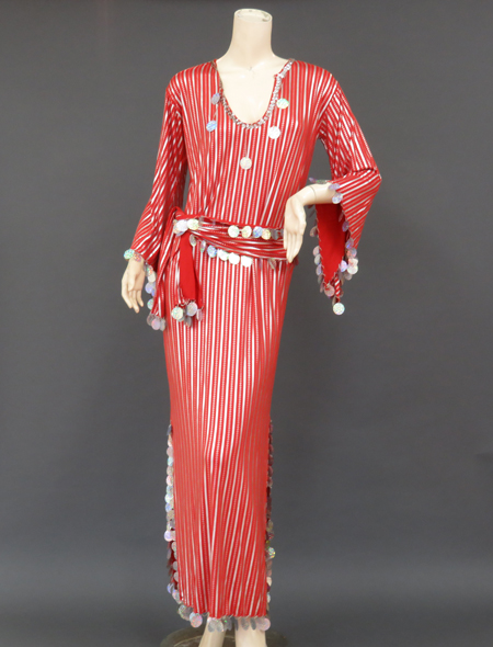 ベリーダンス衣装】輝く華やかストライプ♡赤のサイーディドレス3