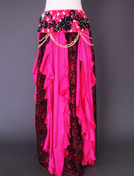 ベリーダンス衣装】ピンク×黒のレース生地がゴージャス