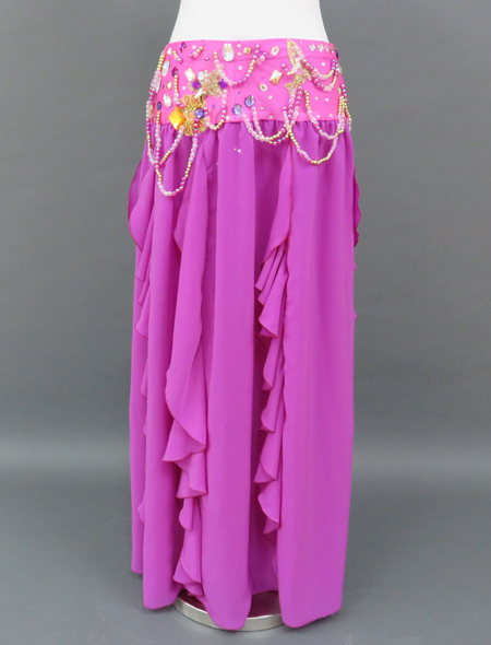 ベリーダンス衣装】ピンクパープルにゴールドのレースが煌びやか！高級