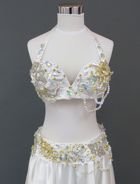 ベリーダンス衣装】気品溢れるホワイト！美しく舞い踊る着心地抜群！白