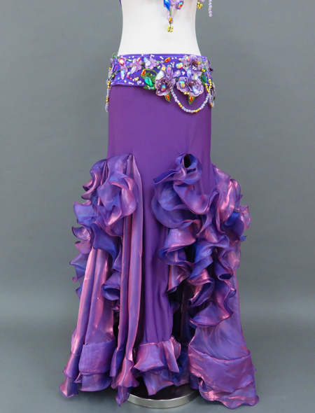 パープルベリーダンス衣装】繊細な装飾が美しい！ボリュームのある