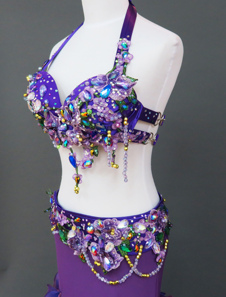 パープルベリーダンス衣装】繊細な装飾が美しい！ボリュームのある