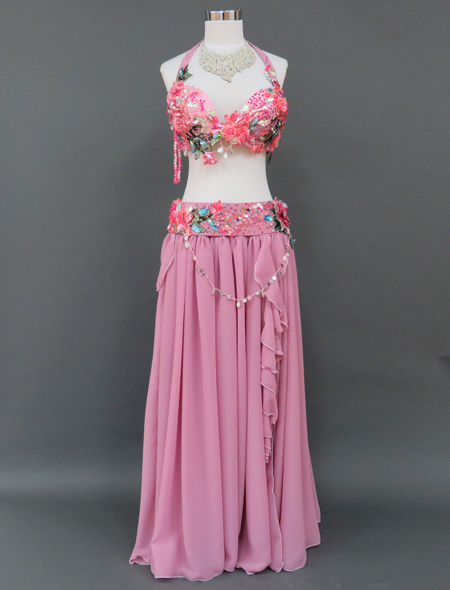 ベリーダンス衣装】くすみピンクが大人の上品さ♡両足スリットで