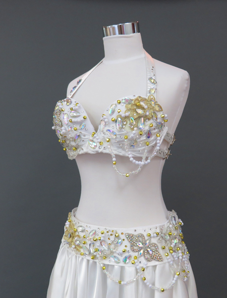 ベリーダンス衣装】気品溢れるホワイト！美しく舞い踊る着心地抜群！白