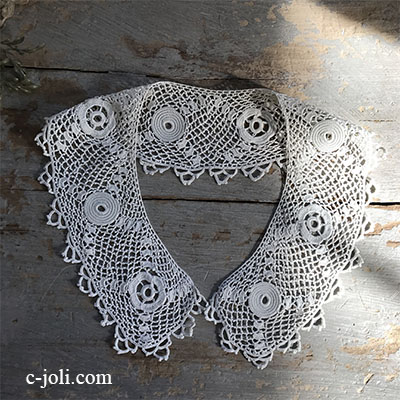 L2510 フランスアンティークレースつけ襟/レース衿 リネンクロシェレース