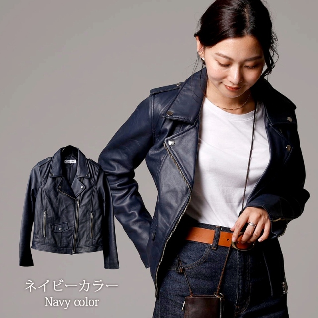 Mo-Laws ラム革 ダブルライダースジャケット レディース ブラック