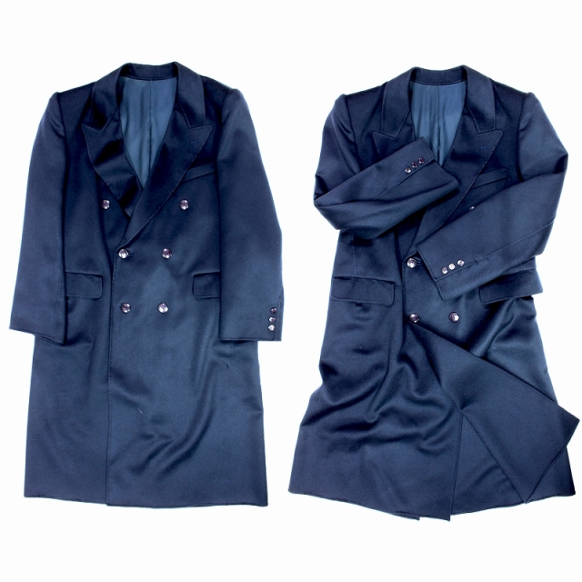 日本製 カシミヤコート リバーシブル ダブル メンズ ネイビー/キャメル