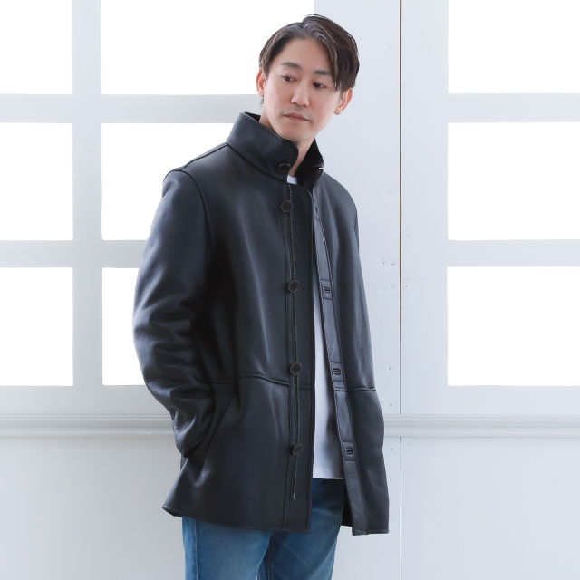ムートンコート ハーフコート メンズ 本革コート 6012