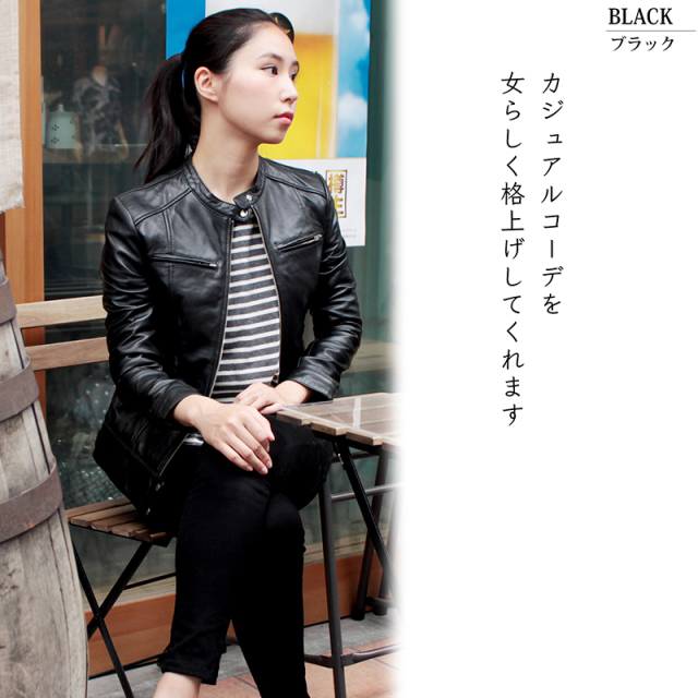 Mo-Laws ラム革 シングルライダースジャケット レディース ブラック S