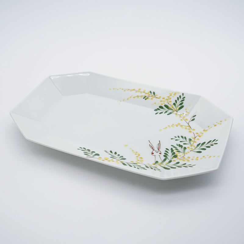 ミモザとうさぎ／花プレート｜空萌工房(そらもえこうぼう)｜田口紀美子