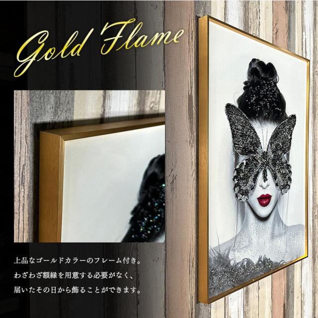 水晶パネル アートパネル 60×80cm 金フレーム付き 女性 クリスタル