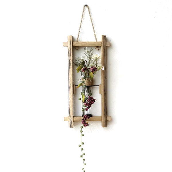 木製 おしゃれ かわいい 壁掛け 花瓶 インテリア 花器 ガラス管 試験管