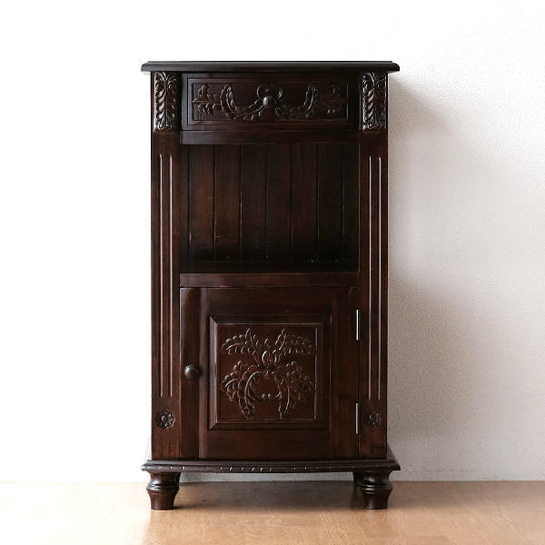 電話台 花台 アンティーク調 玄関 ハイスタンド 木製 キャビネット 扉