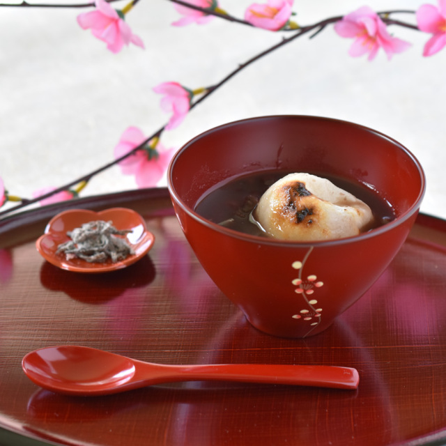 夫婦汁椀 梅 黒・古代朱 漆塗り ペアのお椀・味噌汁椀 KSE-8 12-04405