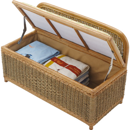 籐・ラタンのベンチボックス/たっぷり収納スペース/幅90×奥行40×高さ59