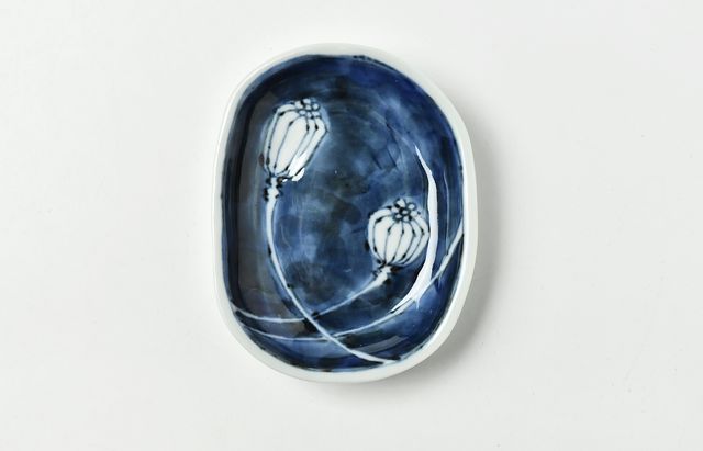海野裕 ルリ輪花楕円皿（大） ｜ 暮らしのうつわ花田 和食器 通販