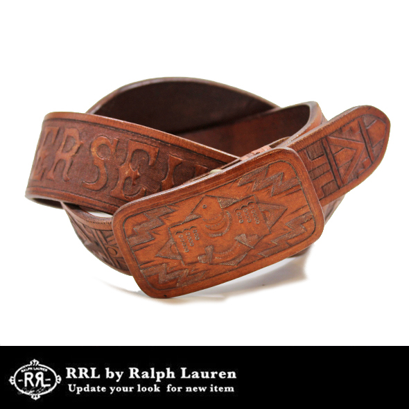 RRL ダブルアールエル レザーカービングネイティブ柄ベルト BROWNを
