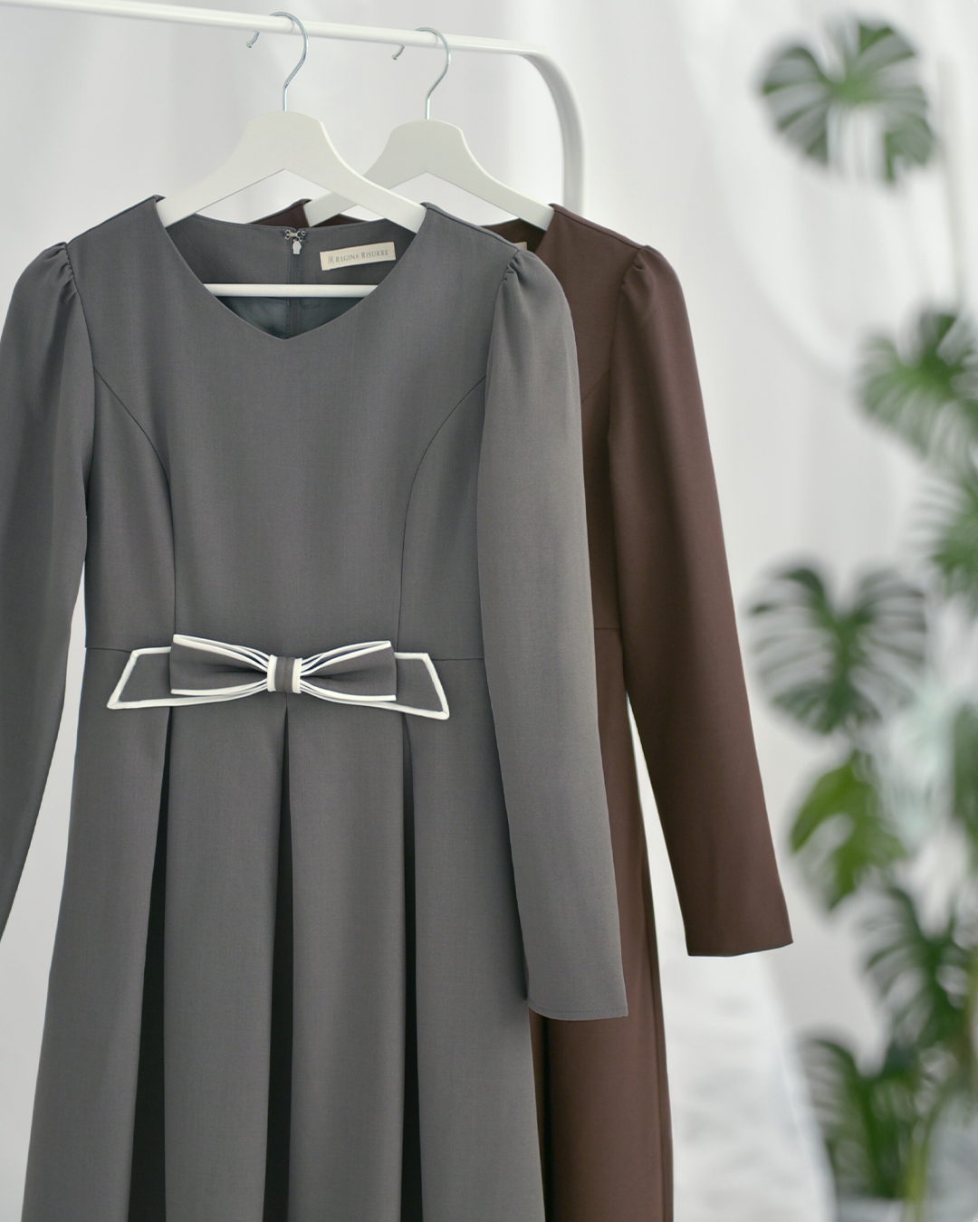 リボン ワンピース ローラ】 お色展開：グレー,ショコラ ／ サイズ展開