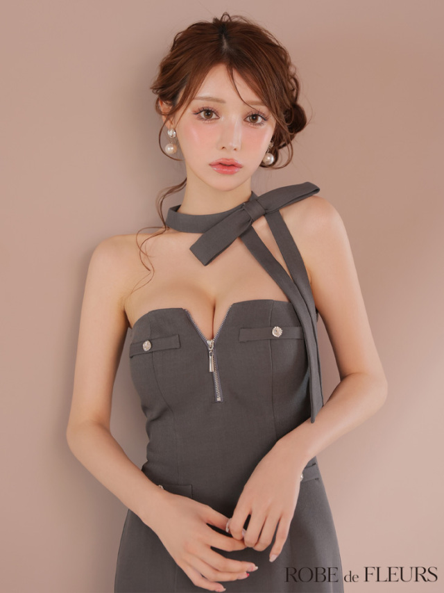 XSサイズあり】2wayネックリボンバストジップミニキャバドレス(fm4111)