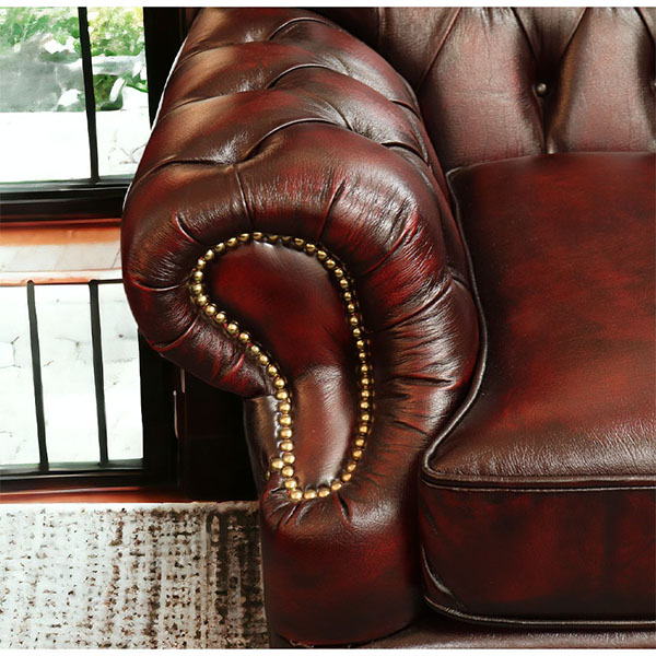 本革使用 チェスターフィールド 1人掛けソファ (1Pソファ) （ブラウン