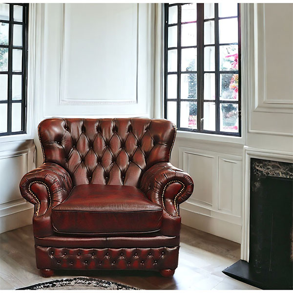 本革使用 チェスターフィールド 1人掛けソファ (1Pソファ) （ブラウン