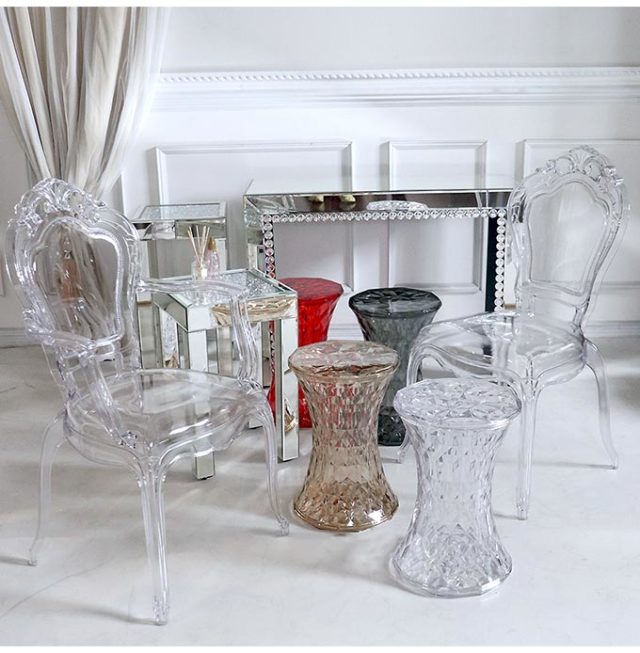 サイドテーブル 幅31cm スケルトン クリア レッド｜おしゃれインテリア