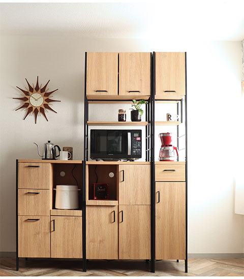 キッチンボード 食器棚 レンジ台 幅60cm コンセント付き ライト