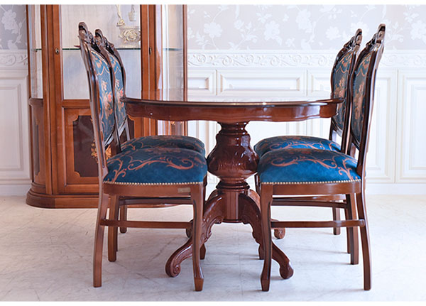 イタリア製 象嵌オーバルダイニングセット5P （ブルーフラワー） 135cm