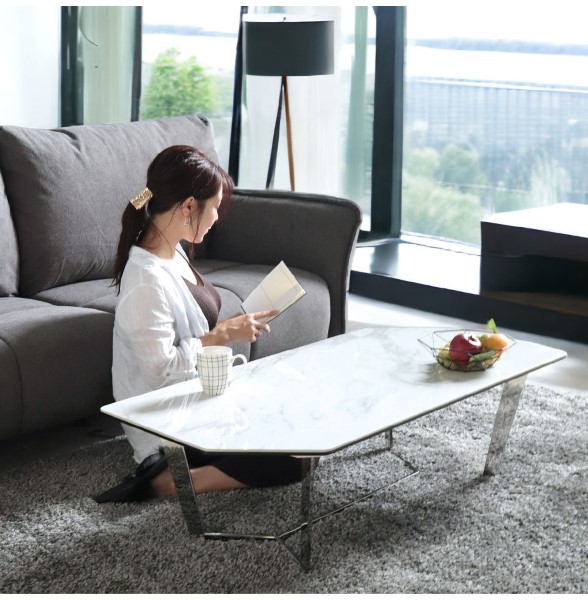 大理石柄センターテーブル ホワイト 幅120cm HOBANG｜モダン家具