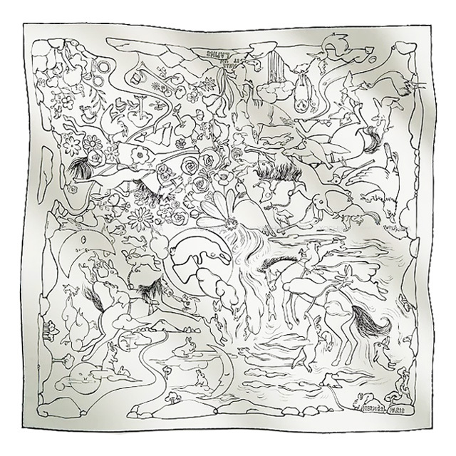 HERMES エルメス スカーフ カレ90 千と一のうさぎ 白 (ホワイト)/黒