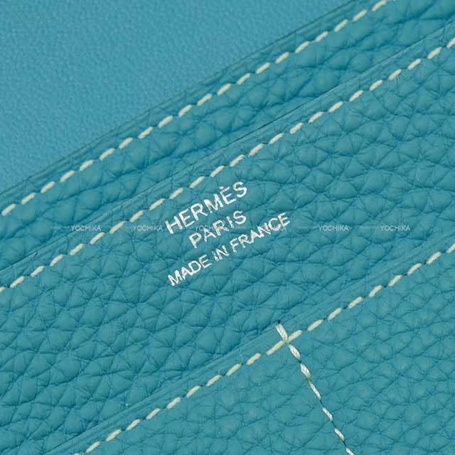 HERMES エルメス 長財布 ドゴン GM ブルージーン トゴ シルバー金具