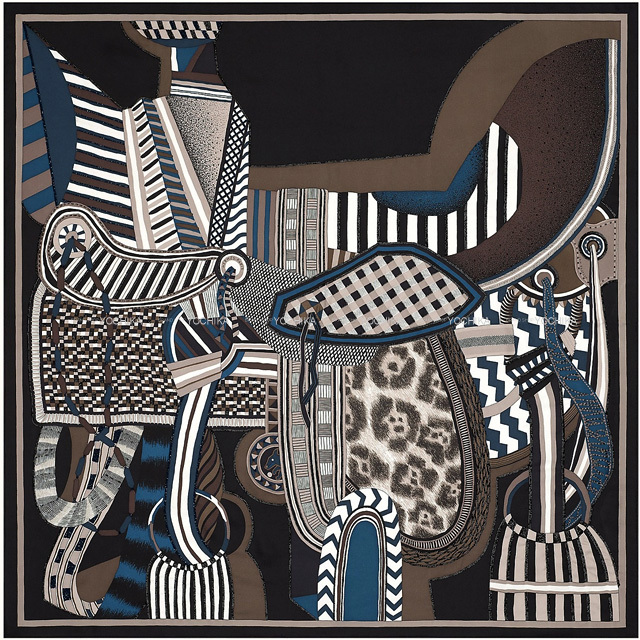 2022年 秋冬 HERMES エルメス スカーフ カレ90 プレシュー 空想の鞍 黒