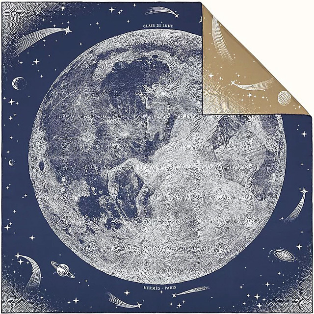 HERMES エルメス スカーフ カレ90 ダブルフェイス CLAIR DE LUNE