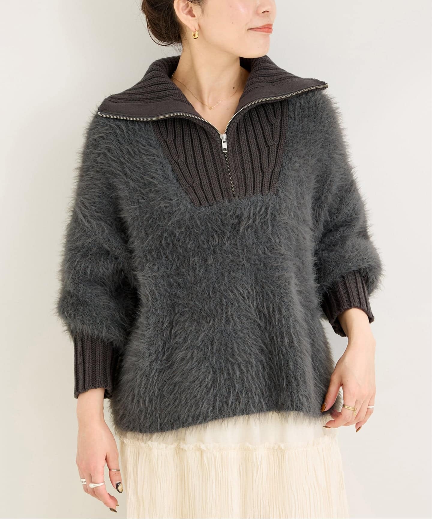 追加2》手洗い可 / フェザーハーフジッププルオーバー（ニット