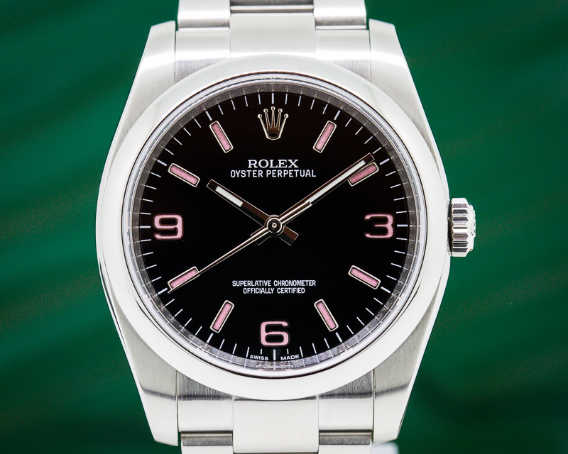 26736) Rolex Oyster Perpetual Black Pink Arabic Dial | European