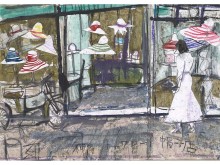 須田剋太 「街道をゆく」挿絵原画 「神戸散歩 神戸トアロード帽子店