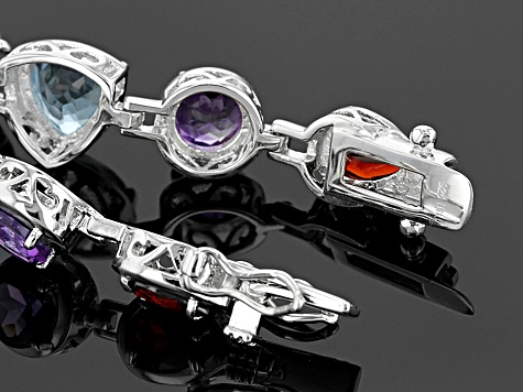 Multi-Gem Rhodium Over Sterling Silver Bracelet 20.70ctw - UAH248