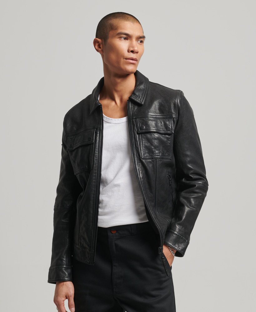 mens 70s Leather Jacket in Black | Superdry IE
