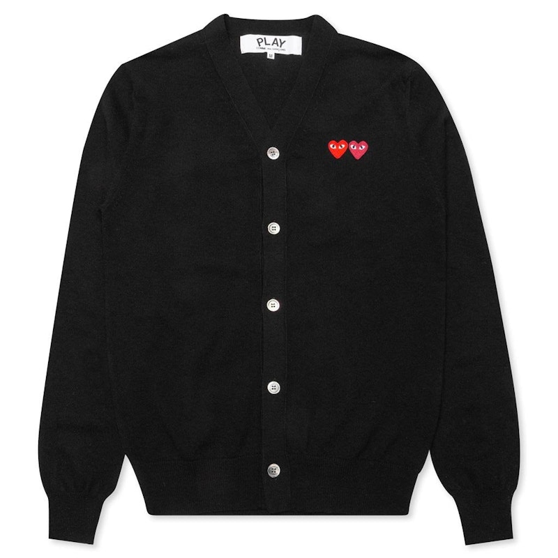 Comme des Garcons Play Double Heart Cardigan Sweater Black - US